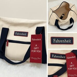 Fahrenheit x Christian Dior Canvas Duffel Bag – Beige with Navy Trim Travel Tote